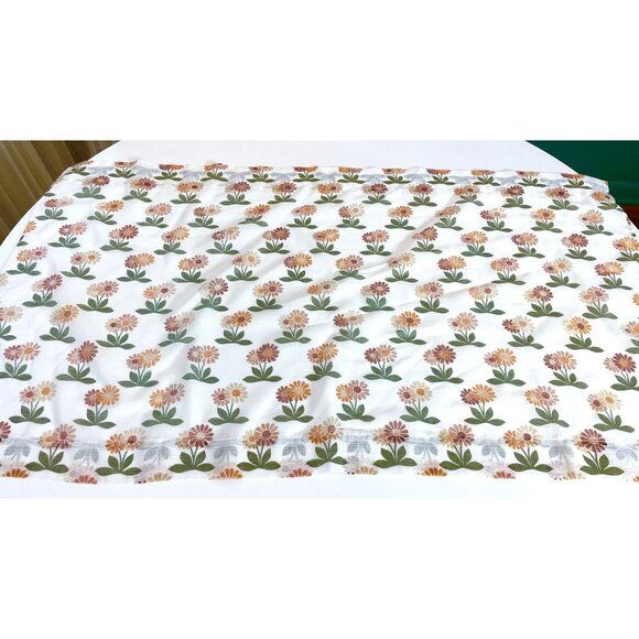Vintage 70s sheer curtain, green, orange, and brown daisy flower, for one panel - Picture 1 of 10